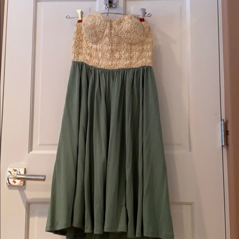 Green and white lace dress